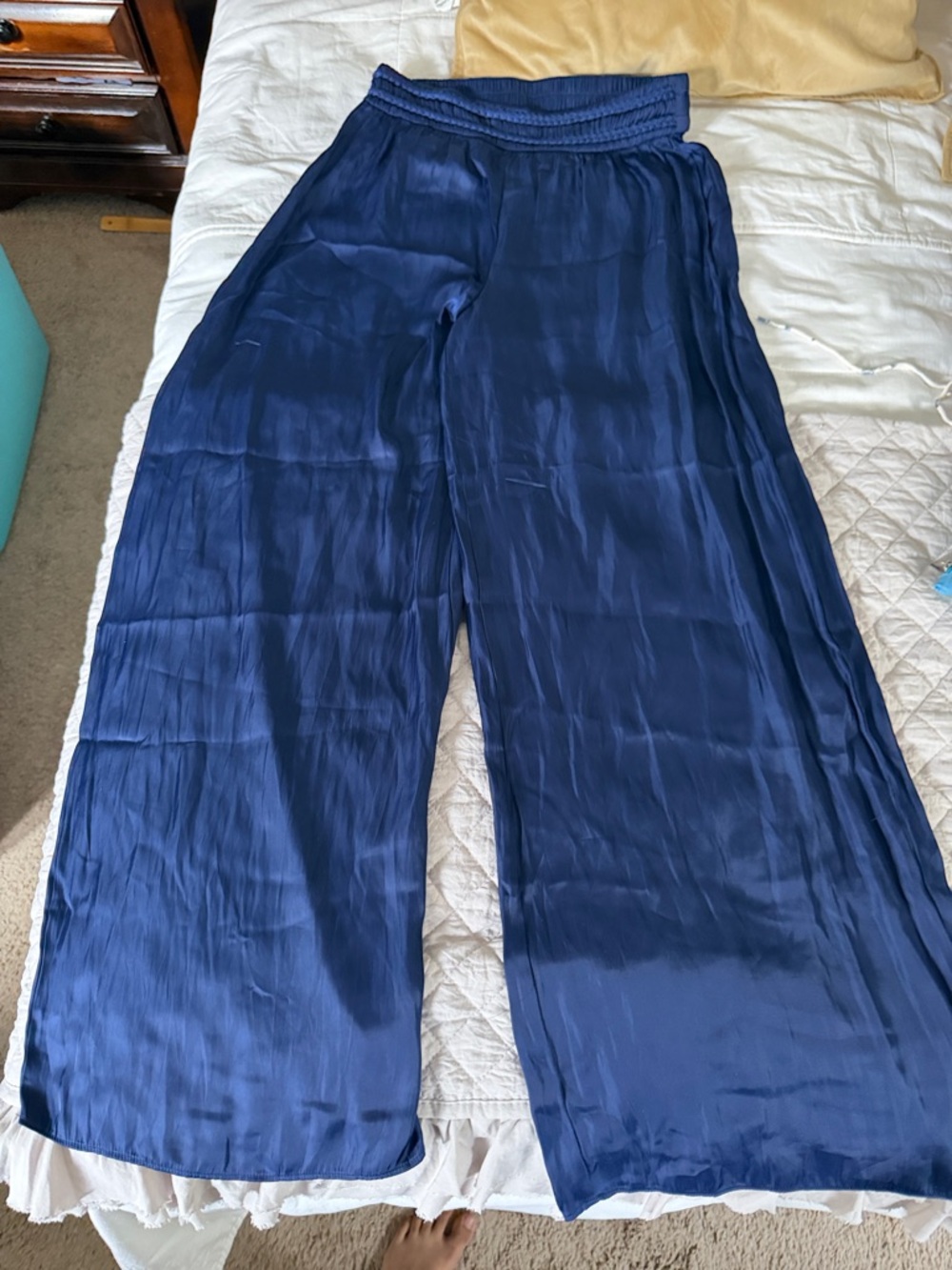Rachel Zoe Navy Wide-Leg Satin Lounge Pants